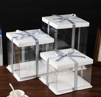 Boîte à gâteau carrée transparente en PET haute avec couvercle pour mariage