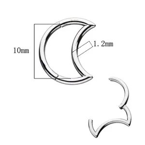 Piercing de anel metálico crescente, joia de piercing em formato de lua, 16g