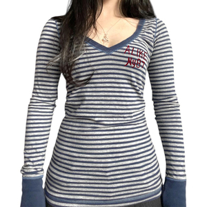 Camiseta de punto a rayas con bloques de color para mujer, con estampado de letras, cuello redondo, manga corta, estilo Y2K, informal, para dama - Product Image 1