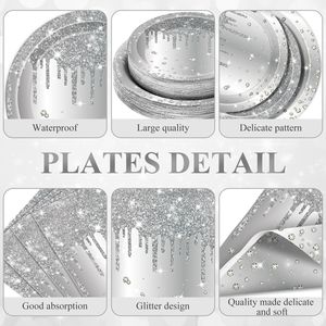 Silver Glitter Diamond Paper <b>Plates</b> Cups Napkins Cutlery Set For Wedding Birthday Party <b>Disposable</b> Tableware Kit - Product Image 2