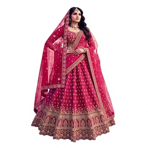 Prix d'usine OEM – Lehenga Choli en soie rose respirant de qualité supérieure pour l'été, tenue ethnique indienne traditionnelle brodée, Ghagra de mariée - Product Image 1