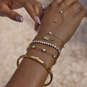 Bracelet en diamant rond taille brillant Jinhua, or 18 carats, acier inoxydable, accents de diamants blancs, bijoux pour femmes à porter au quotidien - Product Image 2