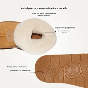 <span class=keywords><strong>Chaussons</strong></span> en daim pour femmes, doublure en peluche chaude, semelle épaisse, antidérapants, pour l'extérieur, chaussures <span class=keywords><strong>d</strong></span>'<span class=keywords><strong>intérieur</strong></span> avec col en fourrure - Product Image 2