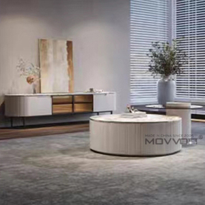 Light Luxury Cream Style Modern Simple Size Round Home Living Room Rock Panel <strong>Coffee</strong> <strong>Table</strong> Combination TV Cabinet - Product Image 3