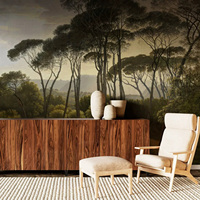 Murale murale personnalisable en matériau imprimé par transfert thermique, motif paysage forestier européen vintage Art Déco, formes géométriques, pour salon