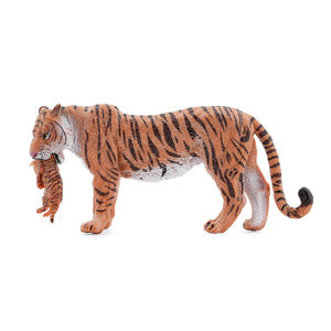 Modèles de faune sauvage simulée transfrontaliers, en PVC rouge et blanc, tigre adulte femelle portant son jeune, éducatif, maternité, cognition - Product Image 5