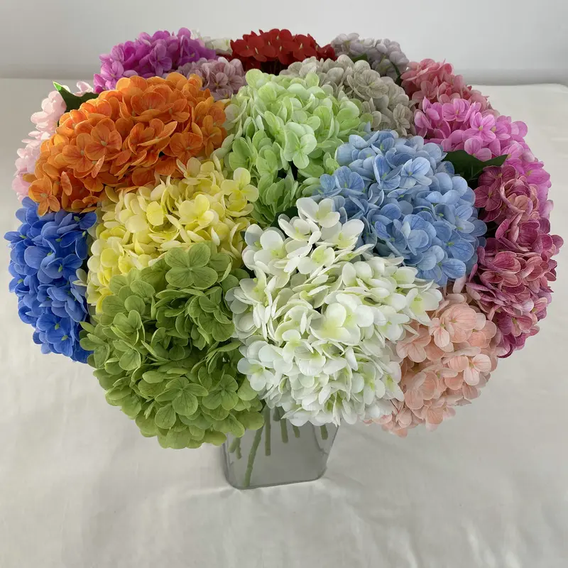 Hortensia artificiel plusieurs couleurs Real Touch Faux Décoration Blue Bush Bunch Hortensias Fleurs Mariage artificiel avec tiges