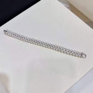 Pulsera de Perlas de Agua Dulce de Alto Brillo de 4.5-5mm, Perlas Casi Redondas y Limpias con Separadores de Moissanita Brillante, Plata de Ley 925 - Product Image 3