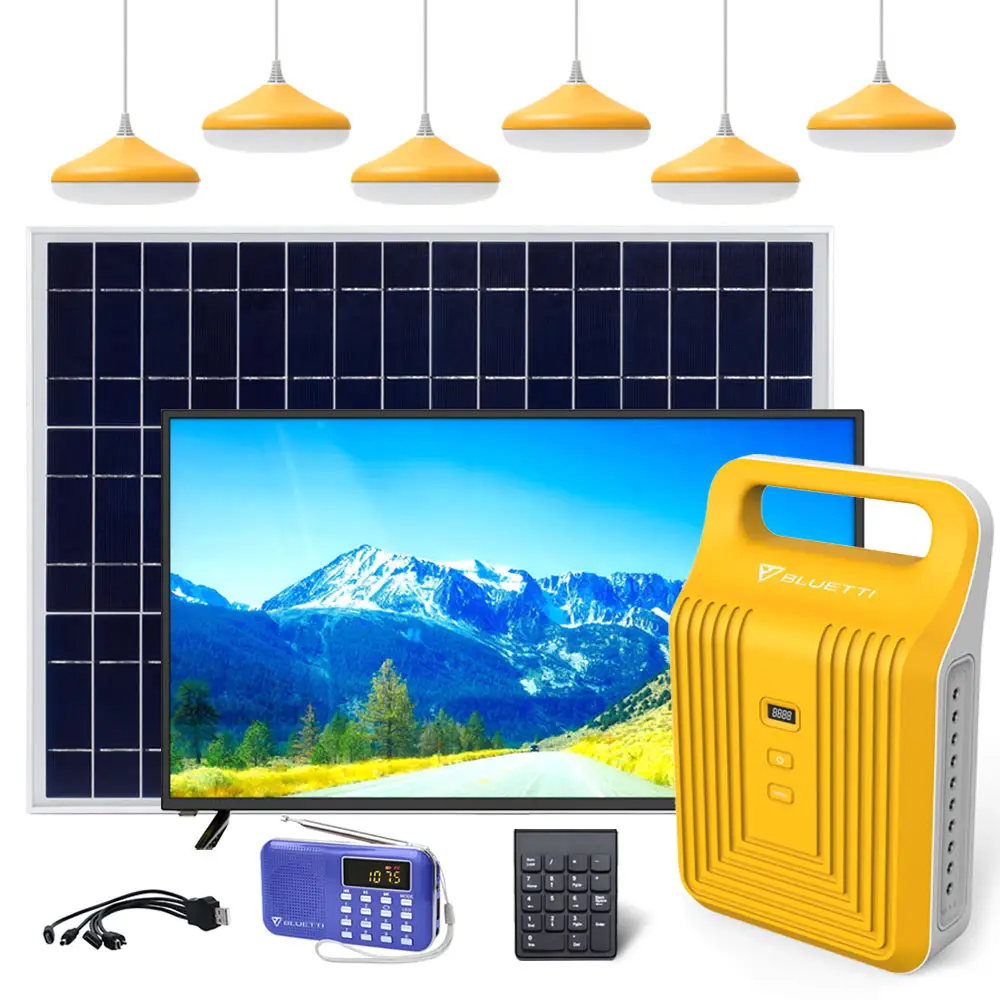 Solar Panel Charge Home Lighting System Power Indoor Kit With 6 Lamps And 12V DC TV