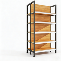 Étagères de supermarché en métal robustes avec revêtement en poudre époxy imitation bois, simple ou double face, autoportantes pour présentation en magasin