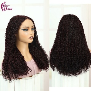 Vente d'usine FH : Perruques Pissy Curly 5x5 sans colle, frontale en dentelle, cheveux vietnamiens bruts, cheveux brésiliens 99J, afro, transparentes, prêtes à porter - Product Image 2
