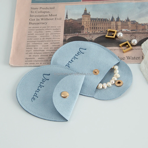Luxurious Customized Bijoux Small Oval <b>Envelope</b> Microfiber <b>Gift</b> Bag Button Faux Suede Portable Jewelry Pouch for Rings Earrings - Product Image 2