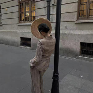 2025 primavera nuova arrivata giacca con collo <span class=keywords><strong>in</strong></span> cotone e <span class=keywords><strong>lino</strong></span> pantaloni larghi a vita alta - Product Image 3