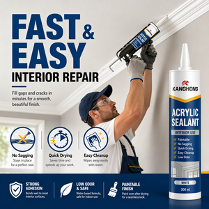 Sellador Acrílico Blanco Pintable a Base <span class=keywords><strong>de</strong></span> Agua, Compuesto <span class=keywords><strong>de</strong></span> Calafateo Flexible para Reparación <span class=keywords><strong>de</strong></span> Grietas en Baños y Cocinas - Product Image 1