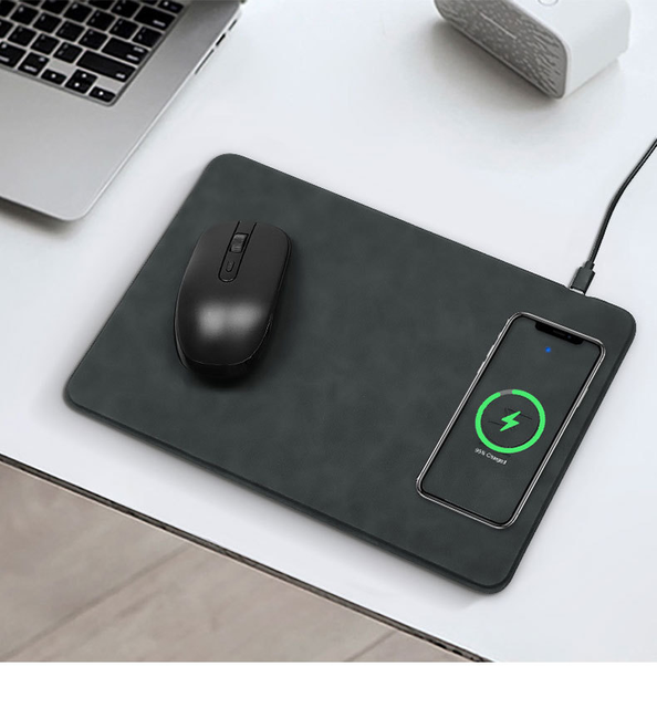 Ultra-Thin PU Leather 15W Wireless Charging Anti-Slip Gaming Style Mouse Pad 30x20cm Customized Rechargeable in Stock