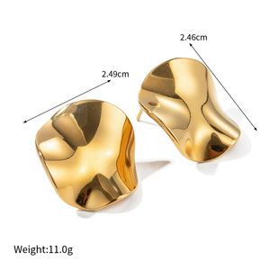 Geometric 18K Gold <b>Stud</b> <b>Earrings</b> Irregular Folds Everyday Wear - Product Image 3