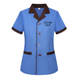 Uniforme de personal unisex de manga corta con logotipo personalizado OEM, uniforme de personal de <span class=keywords><strong>limpieza</strong></span> de ropa de trabajo - Product Image 2