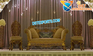 Juego de sofá de boda real Indio, fabricante Maharaja, sofá de boda con sillas de hojas, juego de sofá tallado en madera para boda de diseñador, EE. UU. - Product Image 4