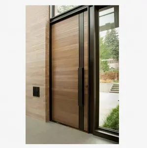 Locally Manufactured Solid Wooden Front Door Flush Panel Simple Design Exterior Door For Villas