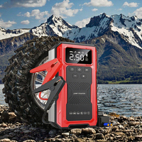 Démarreur de voiture portable ABS avec compresseur d'air, booster de batterie 12V, gonfleur de pneus, lumière d'urgence, certifié RoHS, batterie externe LCD