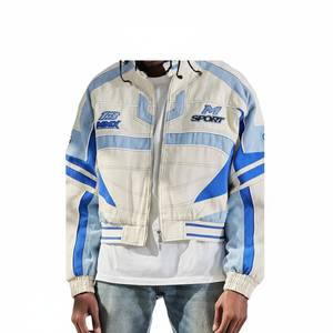 Polyester/Coton Toile Crop Bomber Veste pour Hommes Personnalisé Applique Broderie Fermeture À Glissière Lettre pour Les Motocyclistes - Product Image 1