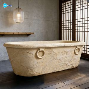 Banheira de Pedra Branca Esculpida à Mão, Barata, Independente, para Uso Interno, Design Europeu, Durável - Product Image 1