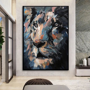 Pintura al óleo de León abstracta grande, arte de pared de animales <span class=keywords><strong>impresionistas</strong></span> <span class=keywords><strong>modernos</strong></span>, impresión Digital pintada a mano en marco de algodón, regalo - Product Image 6