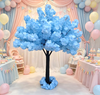 Élégant arbre lumineux de fleurs artificielles en soie bleu ciel, fleurs de cerisier pour la décoration de mariage, de baby shower et de fête