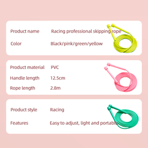 <span class=keywords><strong>Corde</strong></span> <span class=keywords><strong>à</strong></span> <span class=keywords><strong>sauter</strong></span> de vitesse en PVC de haute qualité personnalisable <span class=keywords><strong>corde</strong></span> en plastique de fitness d'entraînement anti-usure durable avec taille universelle - Product Image 3