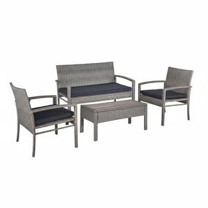 Juego de muebles de exterior de ratán PE modernos | 2 sillones + sofá + mesa | Juego de patio de jardín resistente a la intemperie con cojines - Product Image 1