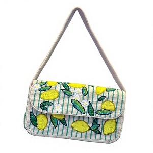 Beaded Fold <b>Over</b> Crossbody <b>Bag</b> Lemon Embroidery Pattern Bohemian Style Women's <b>Shoulder</b> Purse Valentine's Day Thread Waterproof - Product Image 1