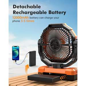Db 9 Inch Rechargeable Table <b>Fan</b> 12000Mah 4 Speeds With Light For <b>Camping</b> Household Use Orange - Product Image 3