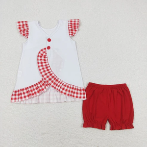 Abito da bambina in cotone bianco per bambini e bambine con manica rossa personalizzata - Product Image 5