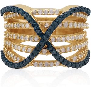 Anillo de Diamantes Cruzados 1.03 Cttw Corte Redondo Chapado en Oro Blanco y Azul sobre Plata de Ley Talla 7.5 para Uso Diario Femenino - Product Image 1