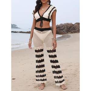Conjunto de ganchillo personalizado 2026: Top corto calado y pantalones sin espalda, 2 piezas, ropa de playa para mujer, atuendos de verano para vacaciones - Product Image 2