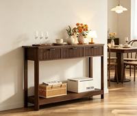 Meilleure Vente : Table Console en Bois Cannelé à Deux Niveaux avec 3 Tiroirs, Table Étroite pour Derrière Canapé, Étagère de Rangement Ouverte, Pieds Courbes