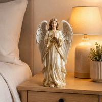 Statue d'ange de jardin, sculpture artistique en polyrésine moulée à la main pour décoration religieuse intérieure et extérieure avec finition pierre antique