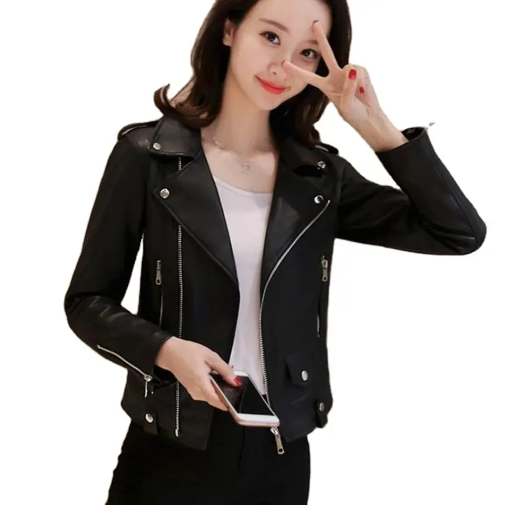 Wholesale 2021 spring and autumn clothing ladies PU leather women short slim small coat motorcycle clothing leather jacket