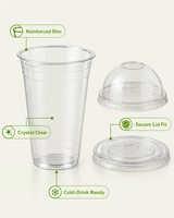 Gobelets à café glacé compostables en PLA avec couvercles en dôme 12oz 16oz 20oz 32oz Certifiés BPI Gobelets jetables transparents pour boissons froides Vente en gros