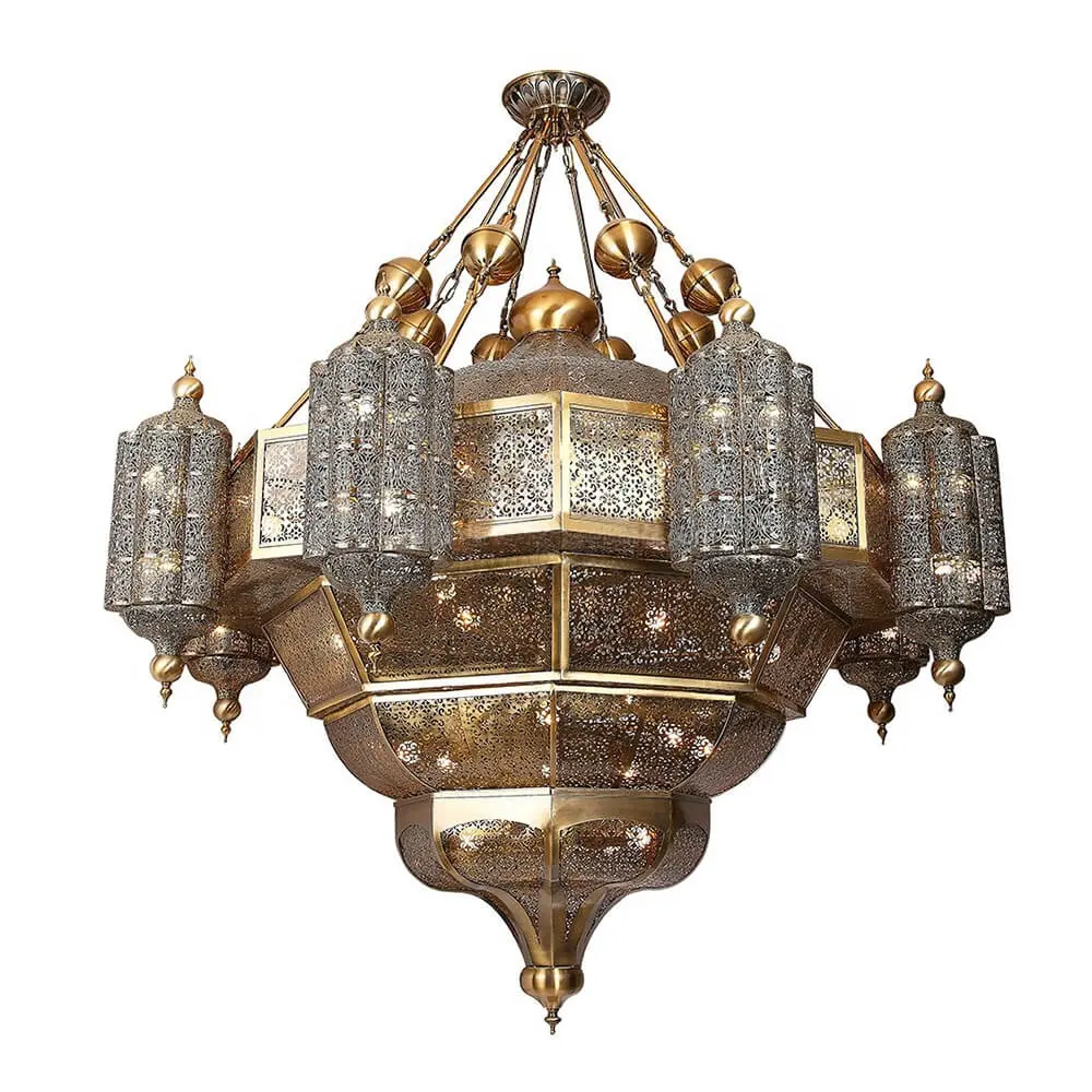 Antico grande oro ottone arabo ferro masjid illuminazione lampadario islamico moschea luce