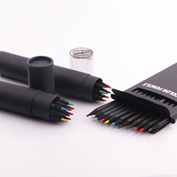 Ensemble de 12 crayons de couleur en bois noir avec taille-crayon, crayons de couleur, emballage en tube en papier avec logo personnalisé pour le dessin artistique, cadeau