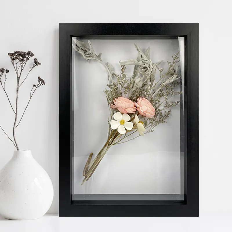 Caja de flores secas, marco de exhibición de madera de vidrio de doble cara, obra de arte Vintage, flor prensada OEM/ODM, regalo de recuerdo