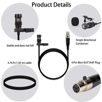 Microphone à pince Lavalier noir avec mini XLR 4 broches pour émetteur sans fil Shure, haut-parleurs de scène et amplificateur