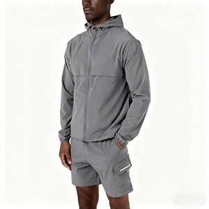 Custom Winter Casual Heavyweight Windbreaker Two-Piece Short Set <strong>Zip</strong> <strong>Hooded</strong> Men's Track Suit Jogger Pants Streetwear - Product Image 2