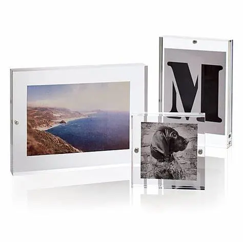 Custom Acrylic Picture Frame,Clear Freestanding Double Sided Frameless Magnetic Photo Frames Desktop Display