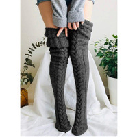 Chaussettes hautes en laine acrylique unie pour l'hiver, vente en gros, chaussettes épaisses et moelleuses pour femmes, chaussettes tendance à revers