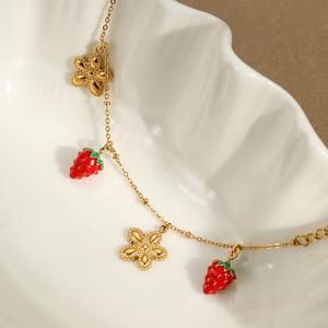 Bijoux pour bébés mignons Éléments de fruits Bracelet hypoallergénique en acier inoxydable Étanche Fleur de fraise et de cerisier pour filles - Product Image 4