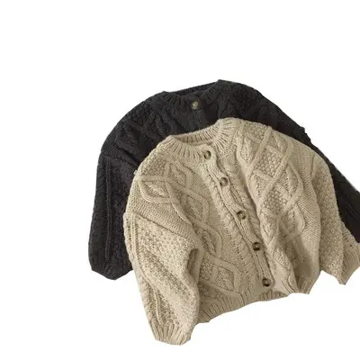 Suéter solto de manga comprida infantil, blusão de gola redonda para outono e inverno