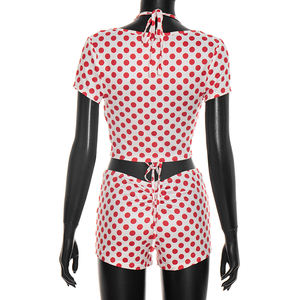 Viviblook J26ST108 Women Summer <b>Set</b> Sexy Polka Dot Printed Strap Bra Short Sleeve Crop Top Elastic Shorts Casual 3 Piece <b>Set</b> - Product Image 6