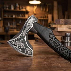 Hand-Forged Viking <b>Axe</b> | 22 High Carbon Steel Blade with Burned Ash <b>Wood</b> Handle | Razor Sharp Edge & Leather Sheath - Product Image 3